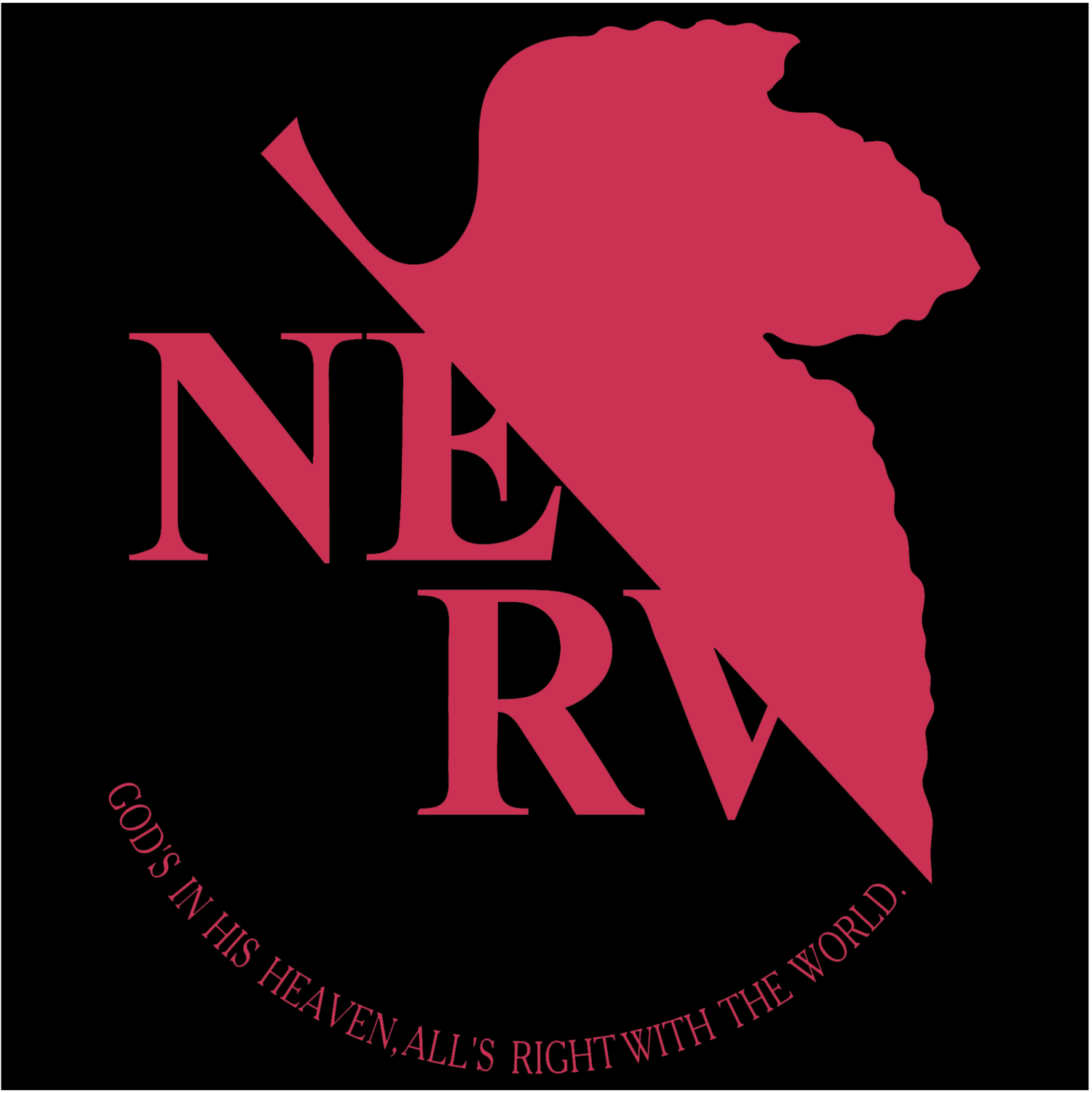 The anime series Neon Genesis Evangelion is iconic for its graphic design, featuring striking use of color, distorted fonts , title cards, and character design. Red/black is associated with the main character Asuka Langley Soryu, but two other examples employ red-on-black to iconic effect: the NERV logo, and the SEELE “monoliths” (video conferencing UI design).