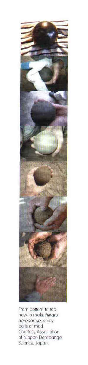 From bottom to top: how to make hikaru dorodango, shiny balls of mud. Courtesy Association of Nippon Dorodango Science, Japan.