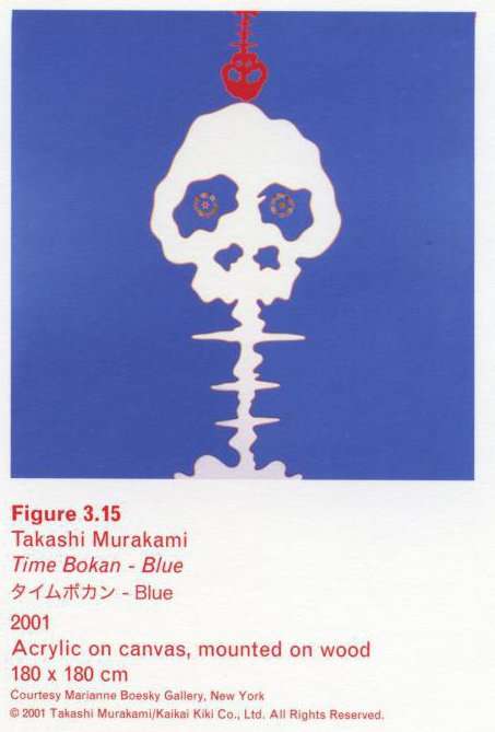 Caption left top: Takashi Murakami, Time Bokan—Blue, 200123ya, Acrylic on canvas, mounted on wood, 180 