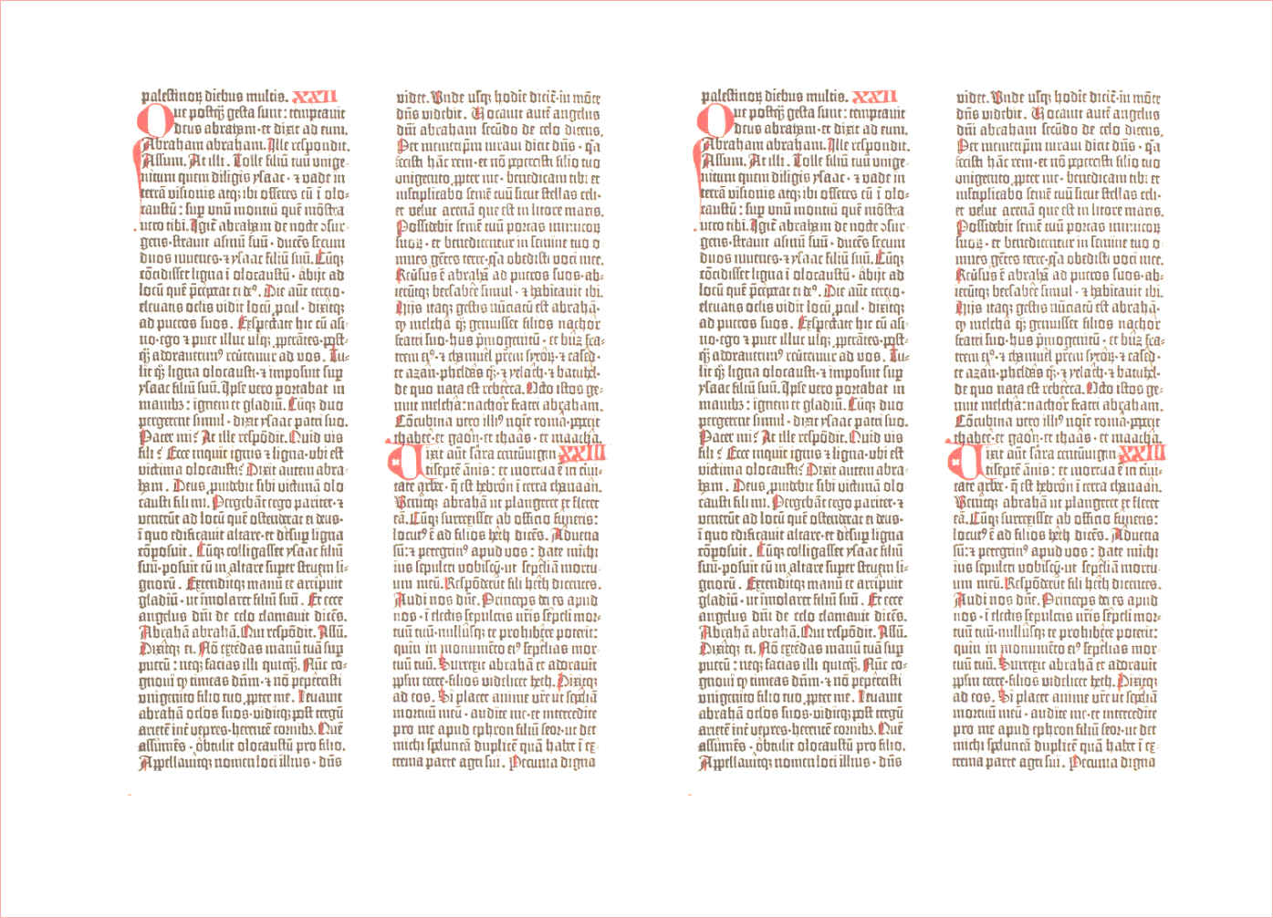 The first edition of the Gutenberg Bible (~1454) used two printing passes, with the second for rubrication, but switched to a single pass & hand rubrication. (Rubrication was often used on ‘caput’/pilcrow symbols to denote paragraphs and other separations inline; a fun homage is Dowling & Duncan’s exhibit on the Charter of the Forest.)