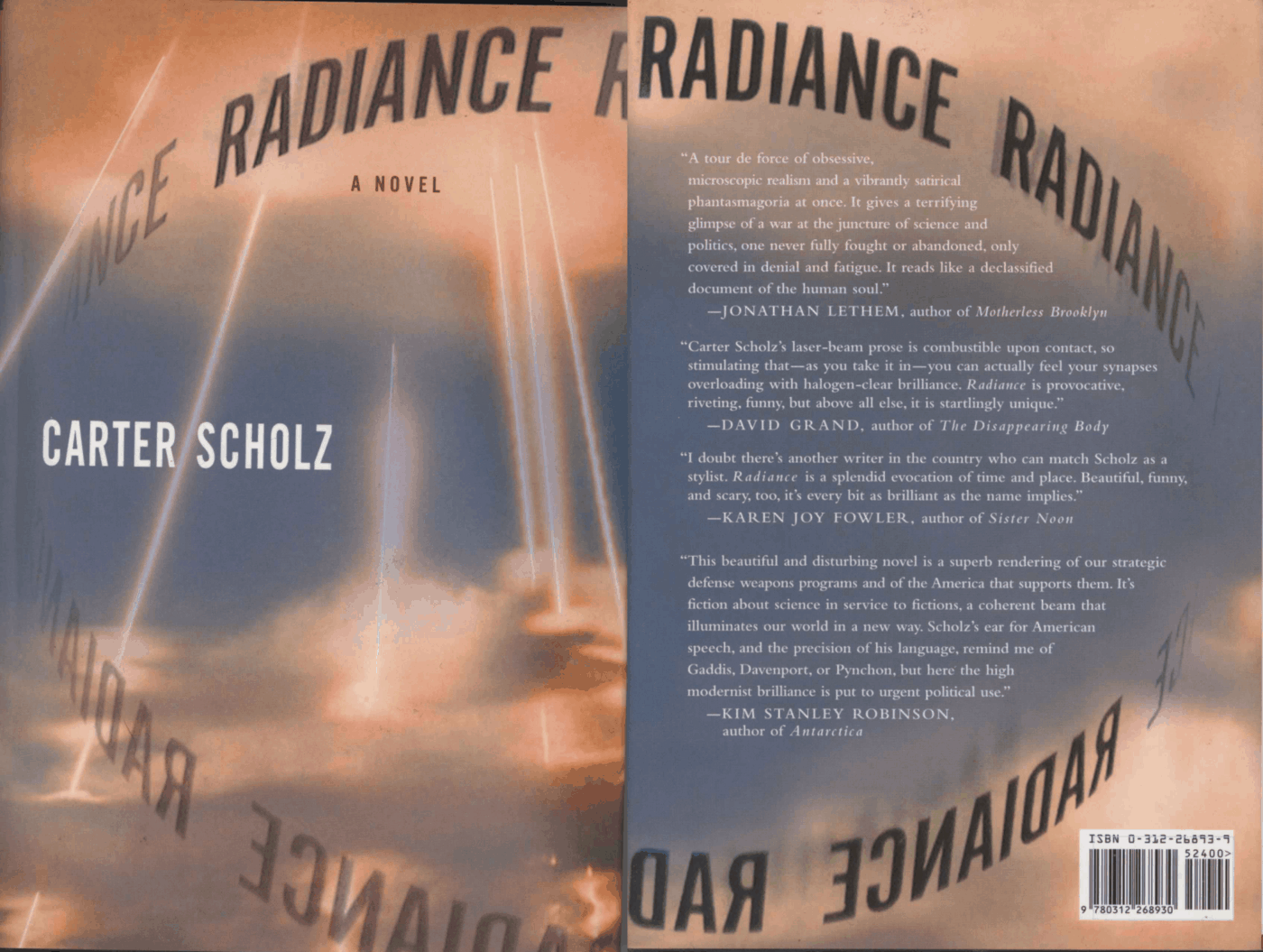 Front & back cover of first Picador hardcover edition of Radiance: A Novel, Scholz2002