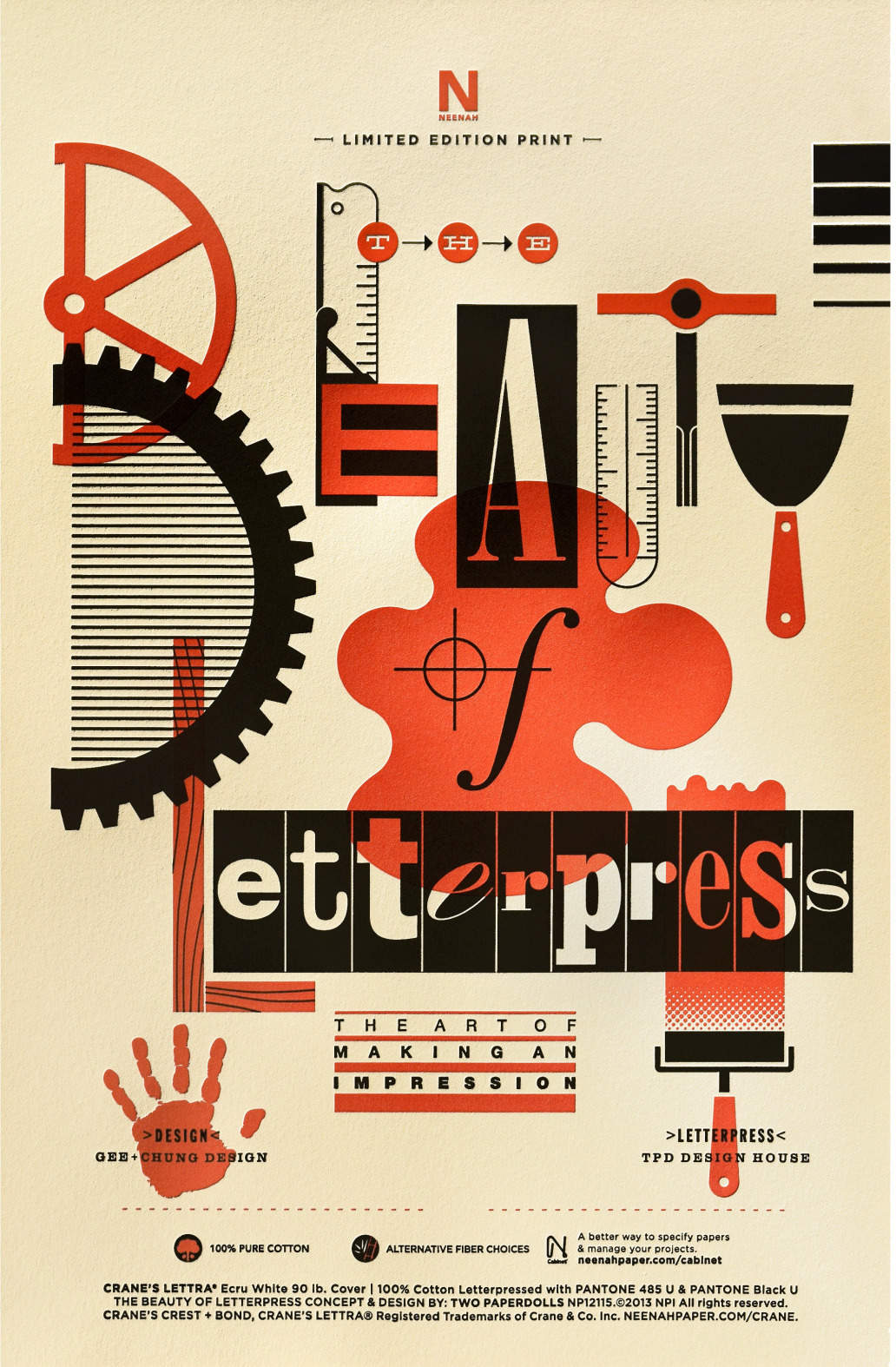 Edition #13 of “The Beauty of Letterpress: The Art of Making an Impression”, Earl Gee2006 (background; image via Type Worship)