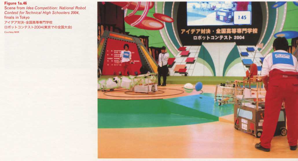 Caption left top: · Scene from Idea Competition: National Robot Contest for Technical High Schoolers2004, finals in Tokyo