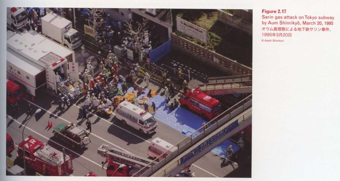 Figure left bottom: Sarin gas attack on Tokyo subway by Aum Shinrikyo, March 20, 1995