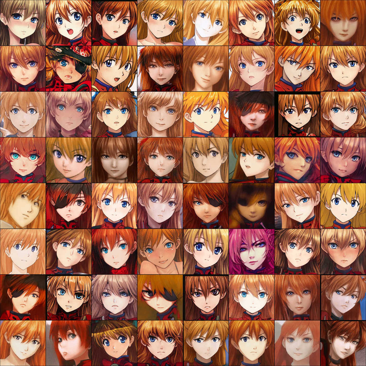 64 hand-selected Asuka face samples