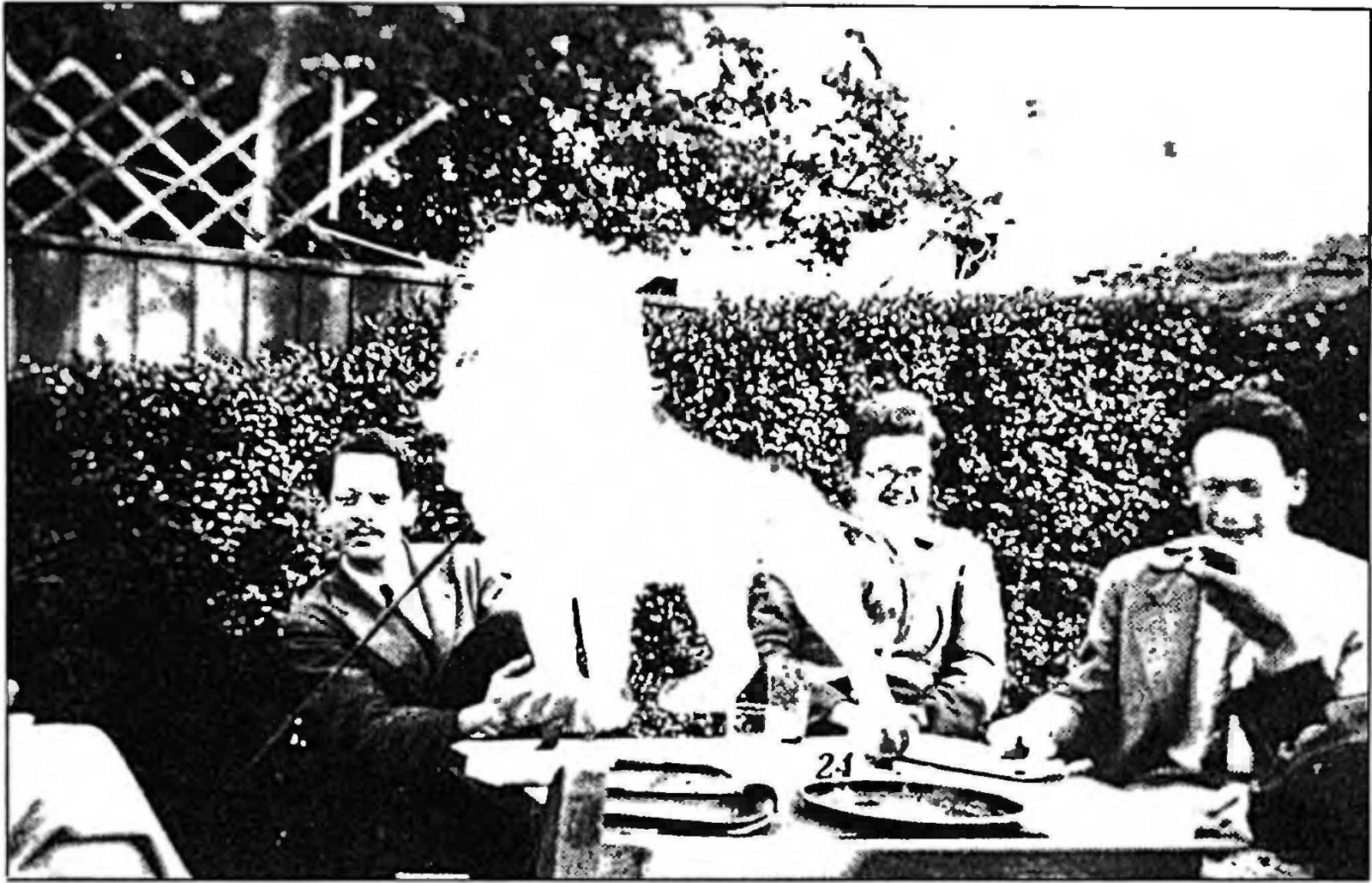 Pétard has captured the lion. From left to right: Boas, Smithies, Weil. Grantchester, 13 May 1939.