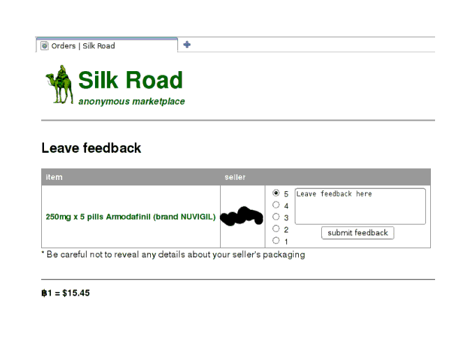 The feedback form, after a successful order