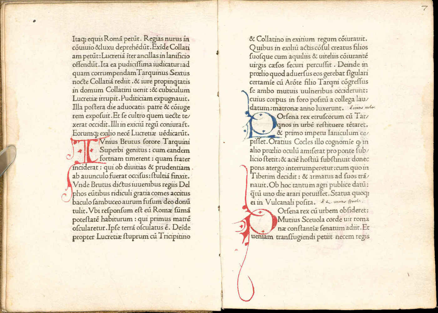 De viris illustribus page, printed 1474 by Nicolas Jenson; rubricated Lombardic capitals (initials), both red & blue