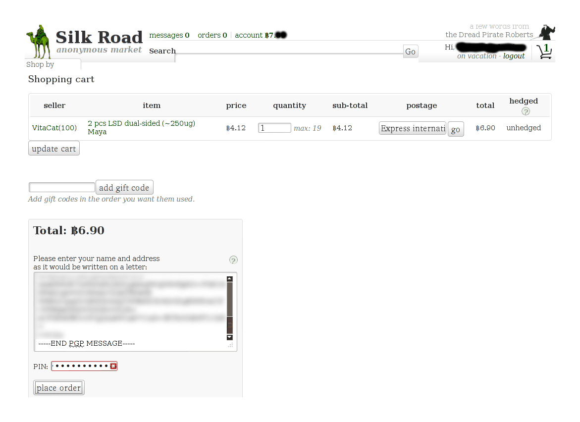 SR1 cart showing my order from VitaCat