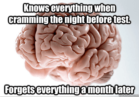 Scumbag Brain meme: knows everything when cramming the night before the test / and forgets everything a month later